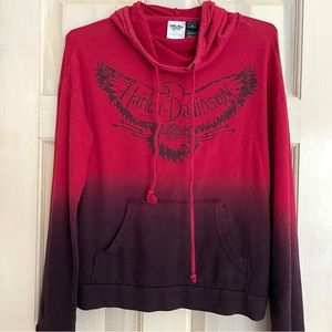 Women’s Red Harley Davidson Hooded Long Sleeve Sweater Sweat Shirt Hood Small